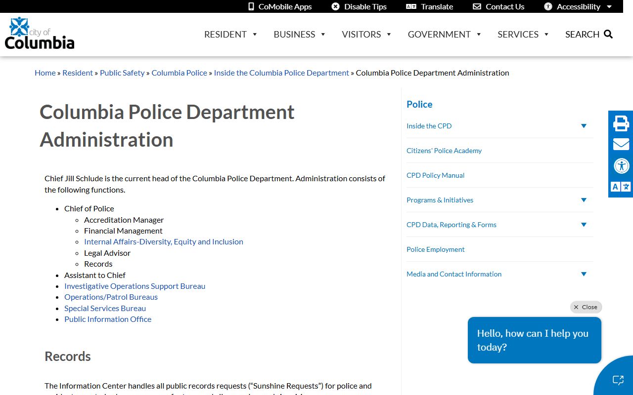 Columbia Police Department DUI records unit