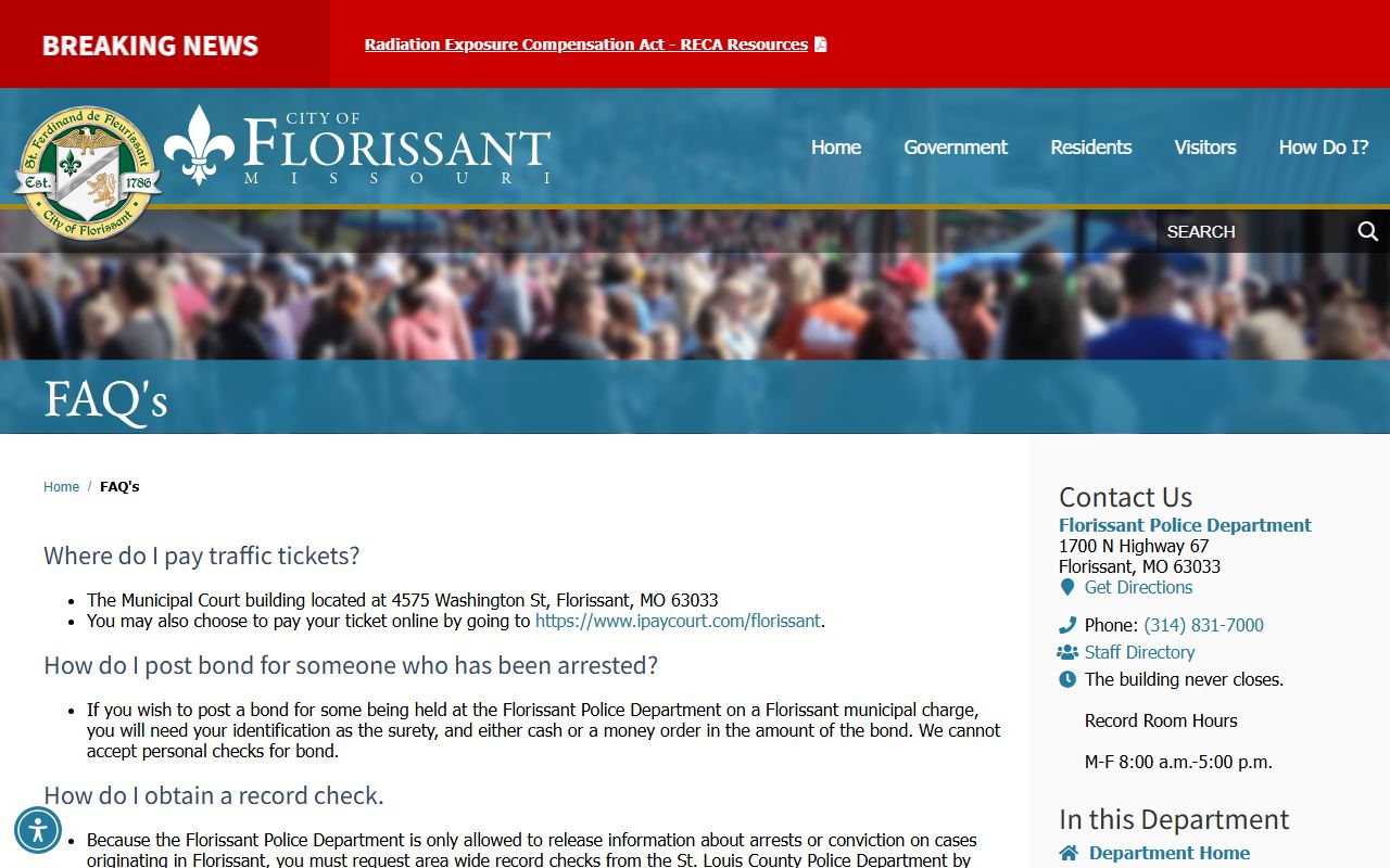 Florissant City Clerk records FAQ for DUI public records