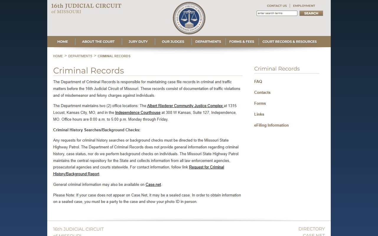 Jackson County Missouri Circuit Court criminal records for DUI cases