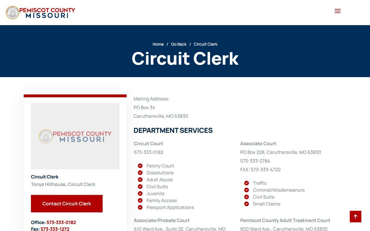 Pemiscot County Circuit Clerk office for DUI records