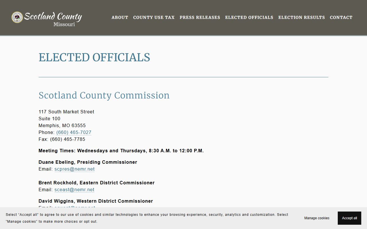Scotland County elected officials directory for DUI record inquiries
