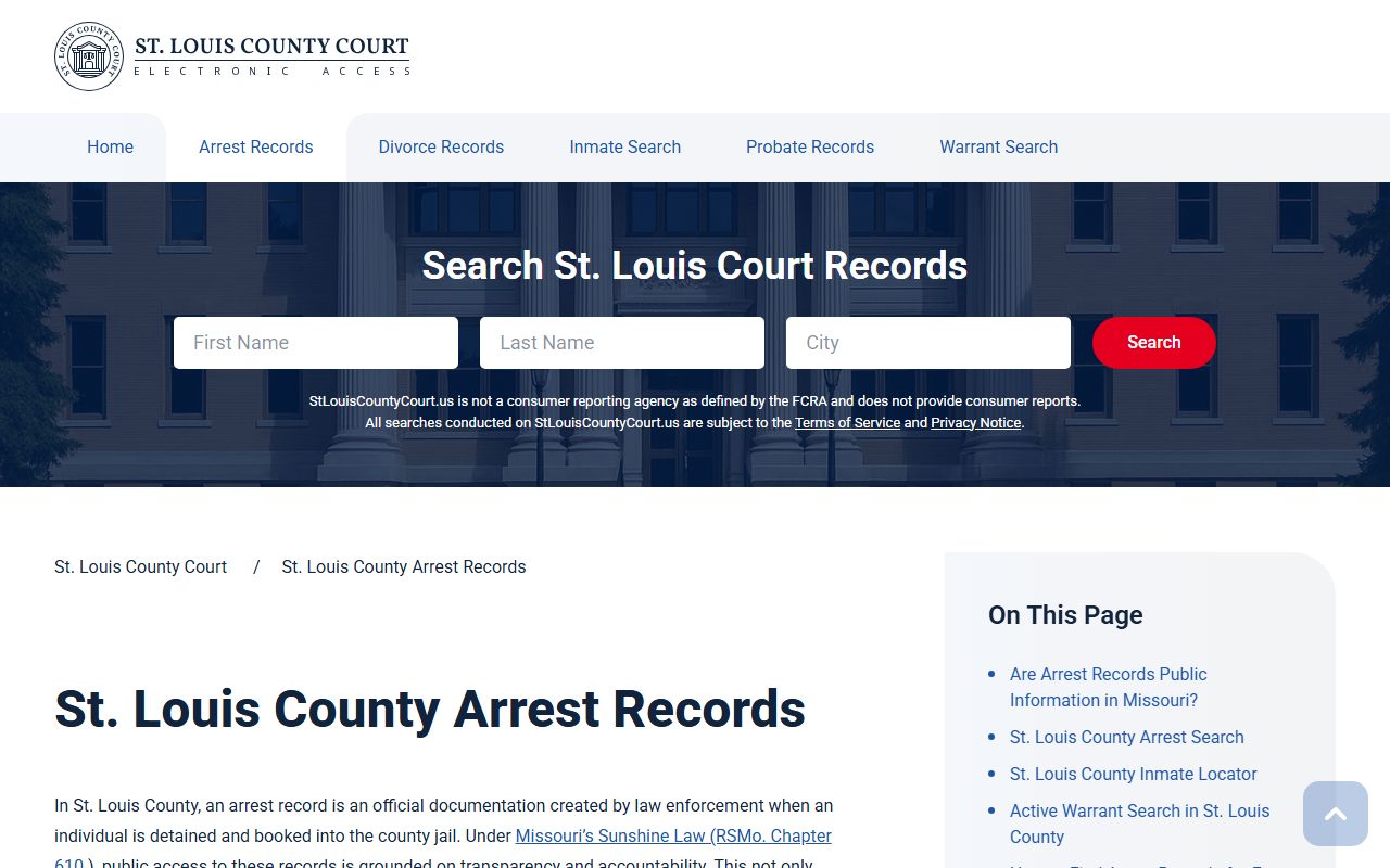 St. Louis County Circuit Court arrest records portal for DUI searches
