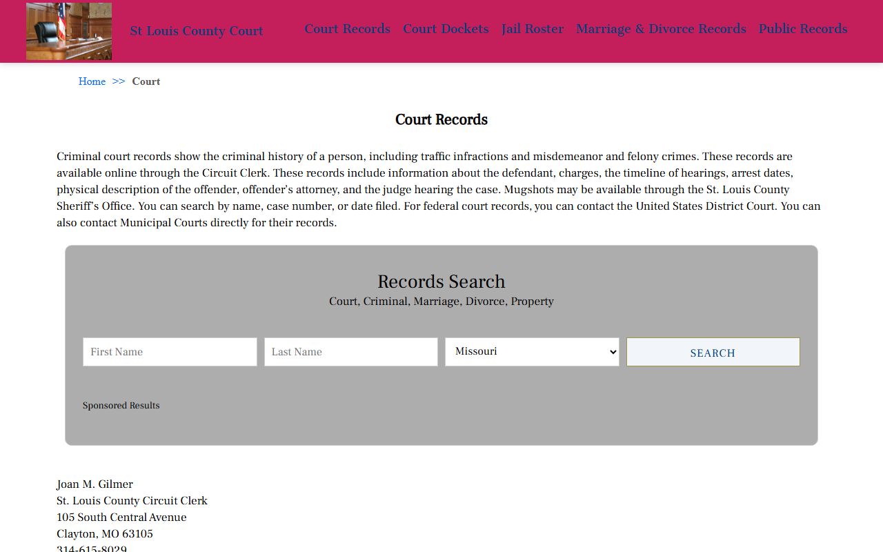 St. Louis County court records search page for DUI case lookups