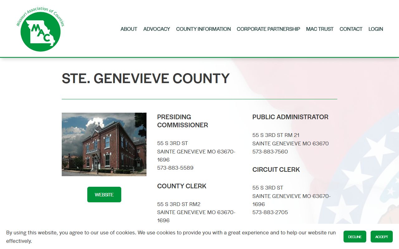 Ste. Genevieve County government directory for DUI records access