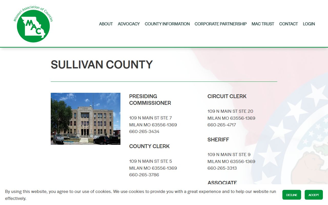 Sullivan County government directory in Milan for DUI case information
